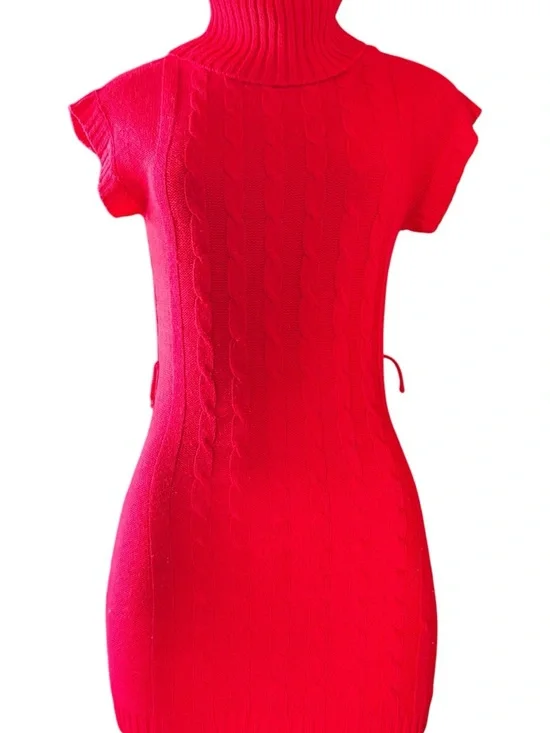 Vintage Chillipop Fitted Red Turtleneck Cable-Knit Mini Dress - Picture 6 of 13